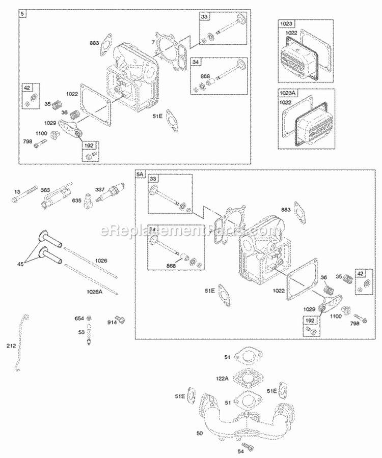 Cylinder Head Intake Manifold Valves Diagram and Parts List for 4025A7-0224-E1  Briggs and Stratton Engine
